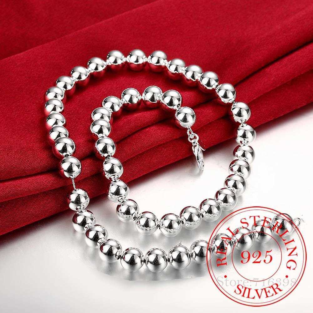 Designer Necklace 925 Sterling Silver 4mm 8mm 10mm Smooth Beads Ball Chain For Women Trendy Wedding Engagement Jewelry Drop302U