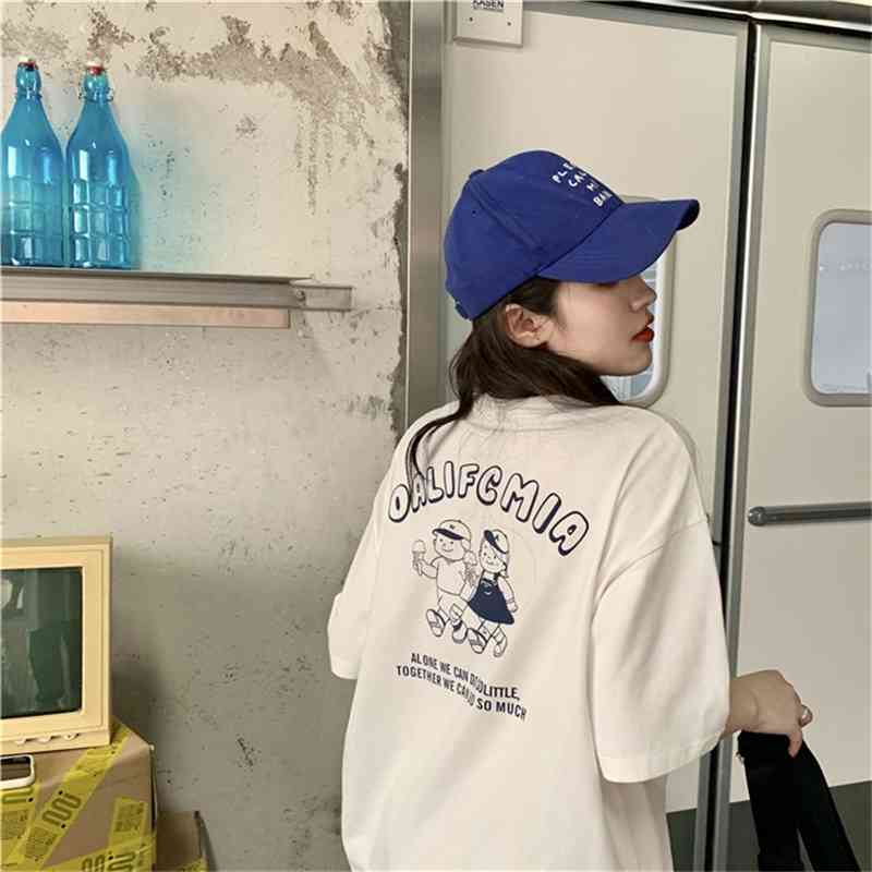 3 Sizes Cartoon Character Letter Printed Loose Casual All Match Short Sleeve O-neck Basic Simple Women Top T-shirts 210720