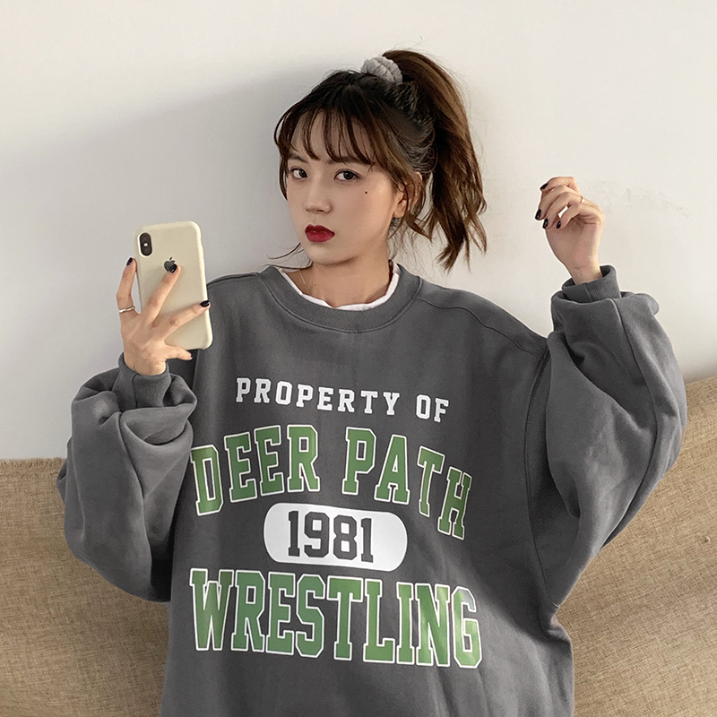 Casual Loose Vintage Letter Sweatshirt Female Korean Kawaii Women's Sweatshirts Japanese Harajuku Ulzzang Clothing For Women T200407