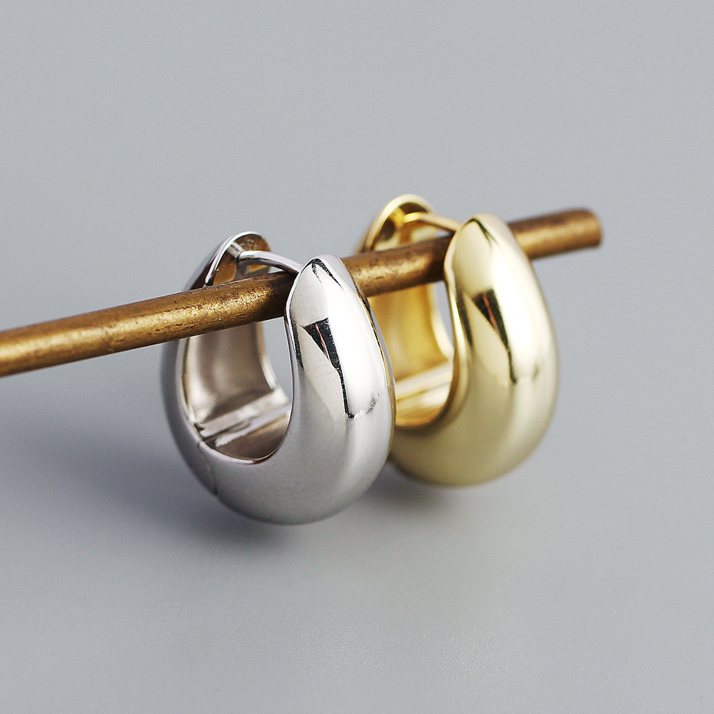 Charming Women Earrings Jewelry Smooth 18K Yellow White Gold Plated 925 Sterling Silver Hoops Earrings for Girls Women