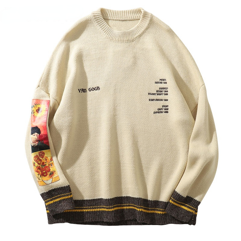 Van Gogh Sleeve Patchwork Pullover Knit Sweater 2019 Mens Hip Hop Embroidery Crewneck Knitwear Sweaters Streetwear Tops, White;black
Van Gogh Sleeve Patchwork Pullover Knit Sweater 2019 Mens Hip Hop Embroidery Crewneck Knitwear Sweaters Streetwear Tops, White;black