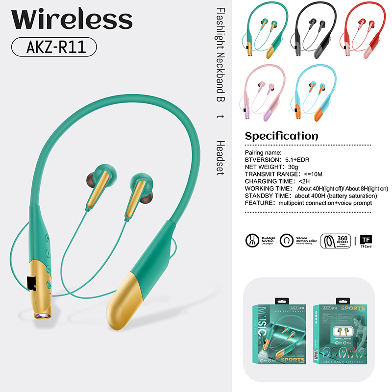 Top Sale AKZ-R11 Earphones With Flashlight Waterproof Sports Headset Wireless Earbuds Magnetic Neckband Earphone, Black
Top Sale AKZ-R11 Earphones With Flashlight Waterproof Sports Headset Wireless Earbuds Magnetic Neckband Earphone, Black