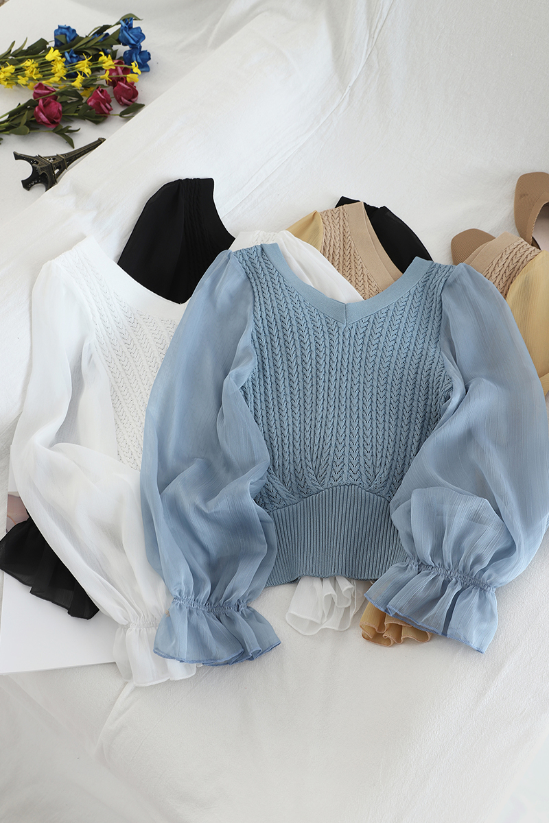 HELIAR Solid V Neck Chiffon Shirts Trim Peplum Full Sleeve Elastic Ladies Spring Female Top and Blouse For Women Blouse 210225