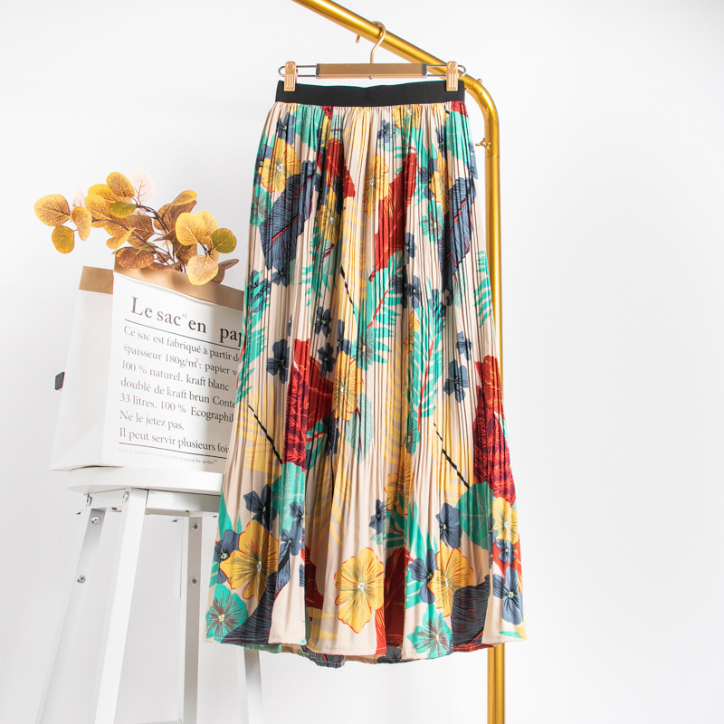 SURMIITRO Floral Print Chiffon Maxi Skirt Women With High Waist Spring Summer Ladies Red Black Long Pleated Skirt Female 210306