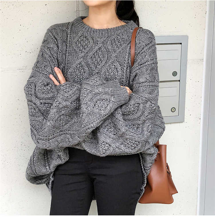 Colorfaith Winter Spring Women Pullovers Sweater Oversize Knitted Lantern Sleeve Solid Minimalist Knitwear SW7418 211007