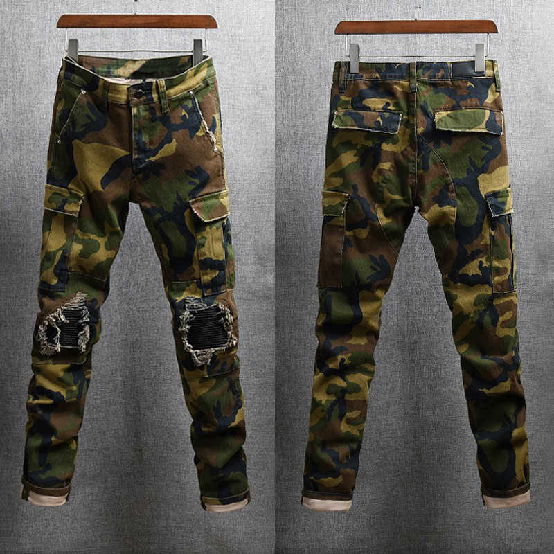 Fashion Streetwear Men Jeans Slim Fit Camouflage Pathes Designer Ripped Denim Punk Trousers Big Pocket Hip Hop Cargo Pants Homme
Fashion Streetwear Men Jeans Slim Fit Camouflage Pathes Designer Ripped Denim Punk Trousers Big Pocket Hip Hop Cargo Pants Homme