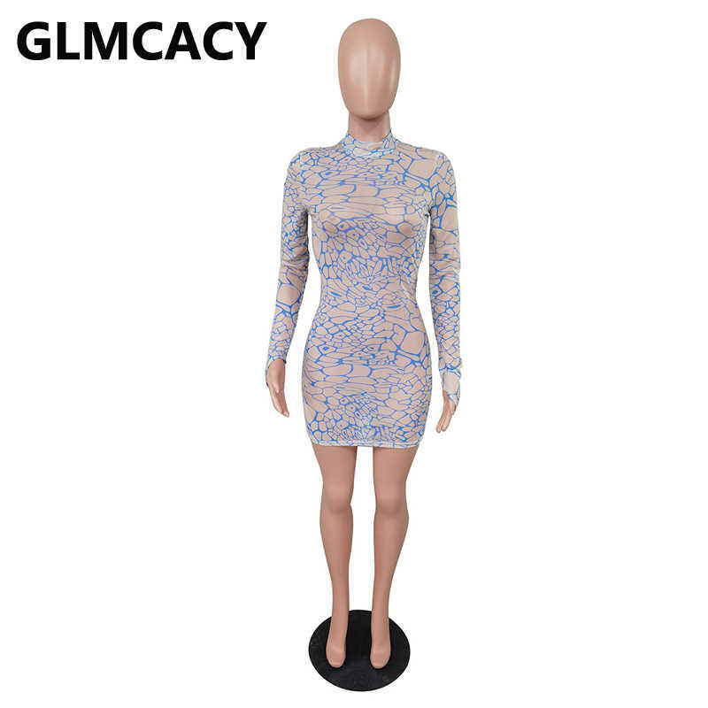 Women Long Sleev Mesh Dress Sexy Bodycon Party Club Dresses 210702