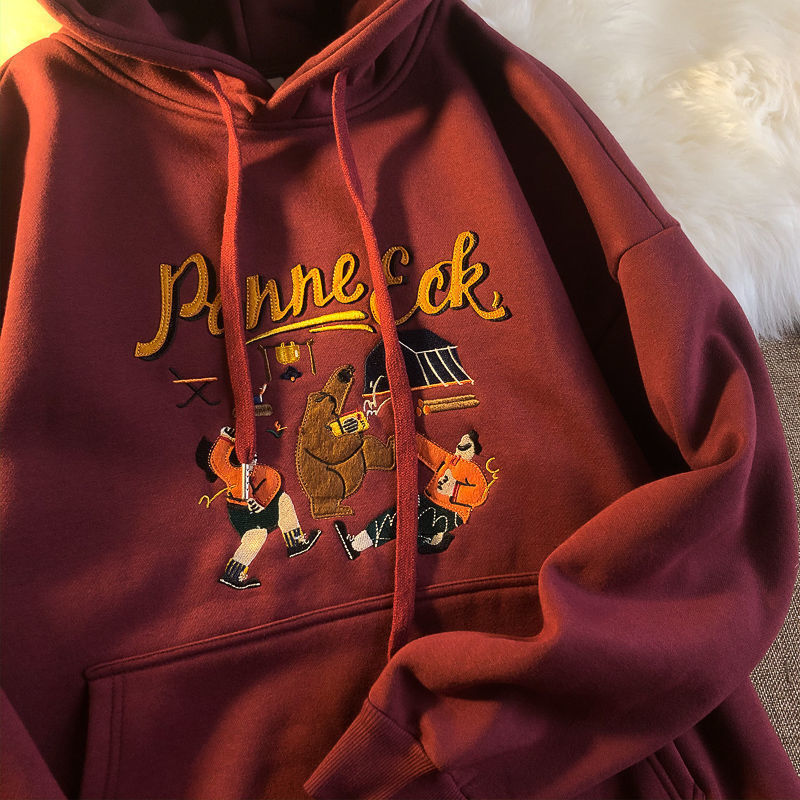 autumn and winter new casual Korean cartoon embroidery hoodie sweatshirt women loose wild pullover cotton sweatshirt LJ201103