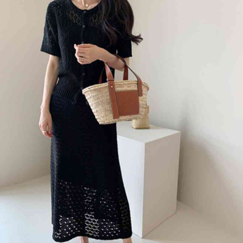 ZAWFL Summer Solid Hollow Out Knitted Two Piece Set Women Sweet Short Sleeve Pullover Tops + Mermaid 2 Skirt 210525, Khaki
ZAWFL Summer Solid Hollow Out Knitted Two Piece Set Women Sweet Short Sleeve Pullover Tops + Mermaid 2 Skirt 210525, Khaki