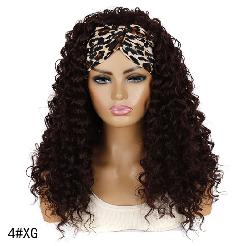 24 Inch Curly Synthetic Headband Wigs Simulation Human Hair Deep Wave Perruques de cheveux humains With Head Bang FDDP01