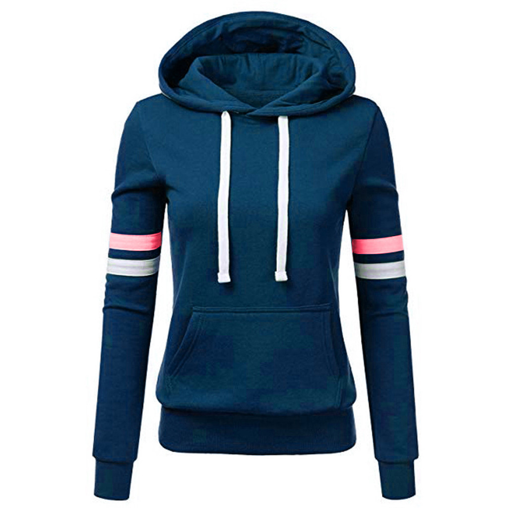 Free Ostrich Autumn Hoodies Women Winter Sweatshirt Stripe Long Sleeve Hooded Pocket Pullover femme Sweatshirts ladies Tops 10 201102