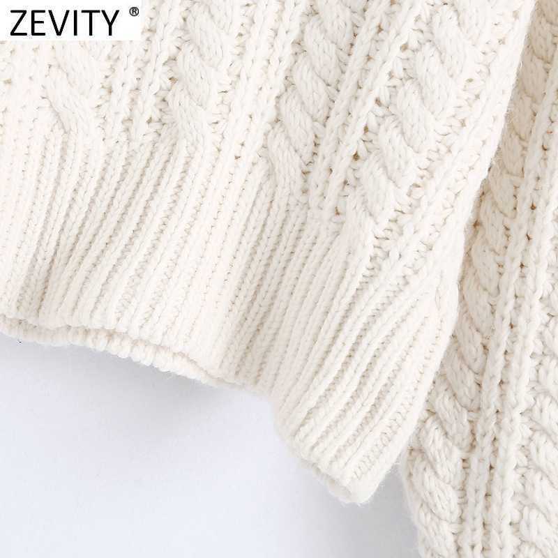 Zevity Women Elegant Turn Down Collar Casual Knitting Sweater Ladies Chic Lantern Sleeve Buttons Pullovers Short Tops S517 210603