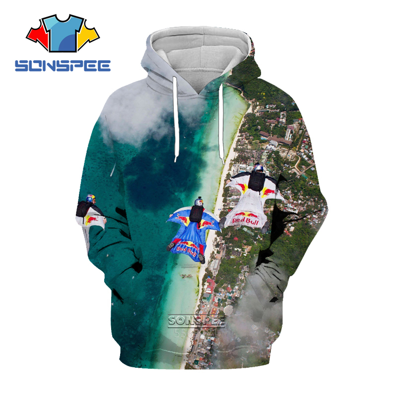SONSPEE Skydiving 3D Print Men Women Hoodie Hip Hop Excitement Long Sleeve Sweatshirt Coat Paraglider Glider Men's Pullover Tops 201113