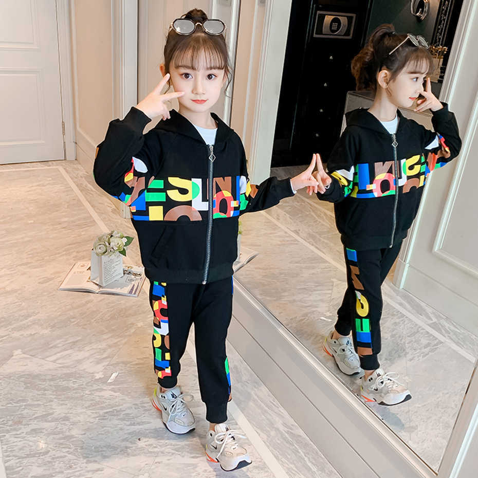 Kids Sport Clothes Girls Jacket + Pants Teenage Clothing Spring Autumn Sets Casual Style Children's Suits 210528