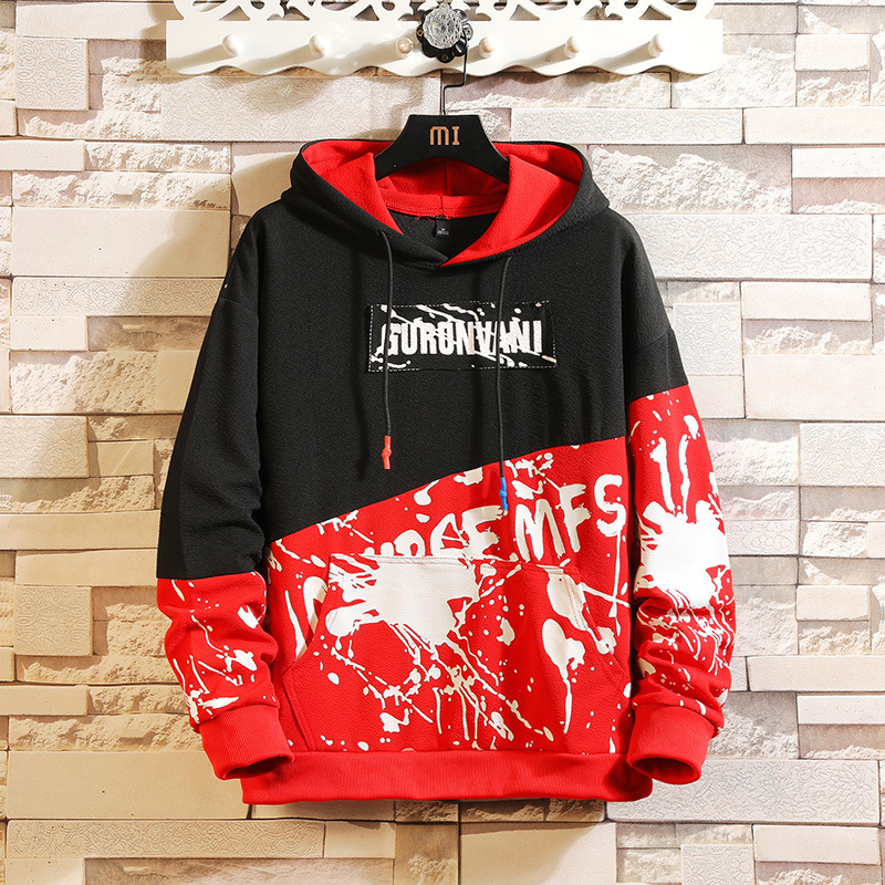 Japan Style Casual O-Neck Spring Autumn Print Hoodie Sweatshirt Men'S Thick Fleece Hip Hop High Streetwear Clothes 201103