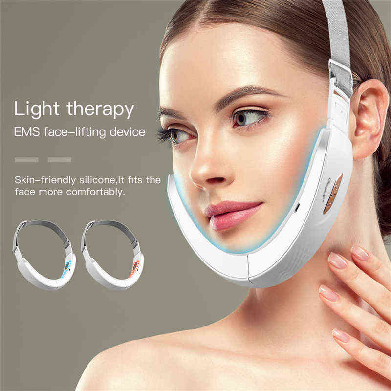 NXY Face Care Devices Ckeyin Facial Massager Double Chin Removal Face Lifting Belt Vibration Machine Led Photon Therapy Tighting Slimming Reducer 0222