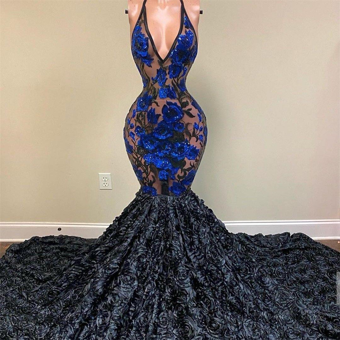 Thru See Sexy Mermaid Evening Dresses Lace Floral Flowers Prom Gowns V Neck Sequined Second Reception Dress