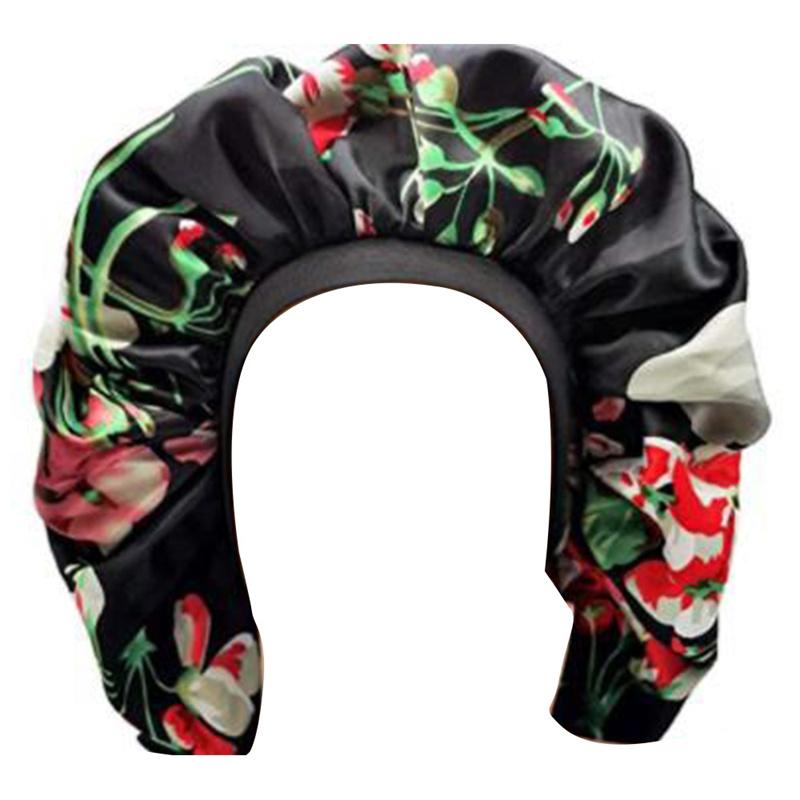 Large Bonnet Hat Hair Accessories Women Big Size Beauty Print Satin Silk Sleep Night Cap Head Cover Bonnets Hats