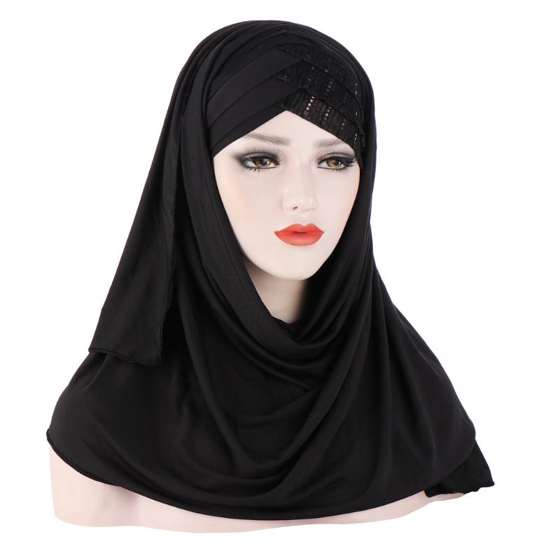 Ethnic Clothing 2021 Muslim Cotton Scarf Plain Hijabs With Bead Shawls And Wraps Femme Musulman Hijab Ready To Wear Turban Women Head Scarve