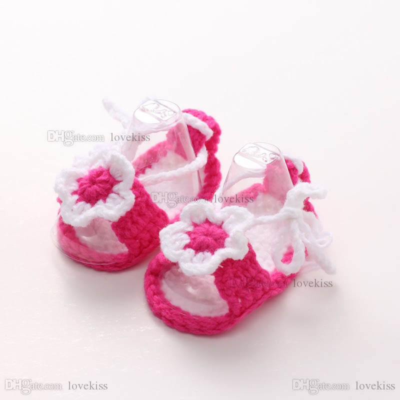 Baby Shoes Girls Boys First Walker Shoe Newborn Crochet Hand Knitted Footwear Cute Cartoon Flower B64532699229