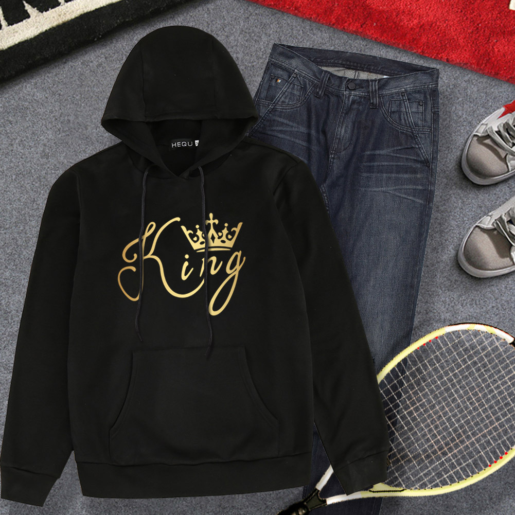 Poshfeel King Queen Printed Sweatshirt Couples Lovers Hoodies Hooded Sweatshirt Casual Pullovers Tracksuits Gift 201102