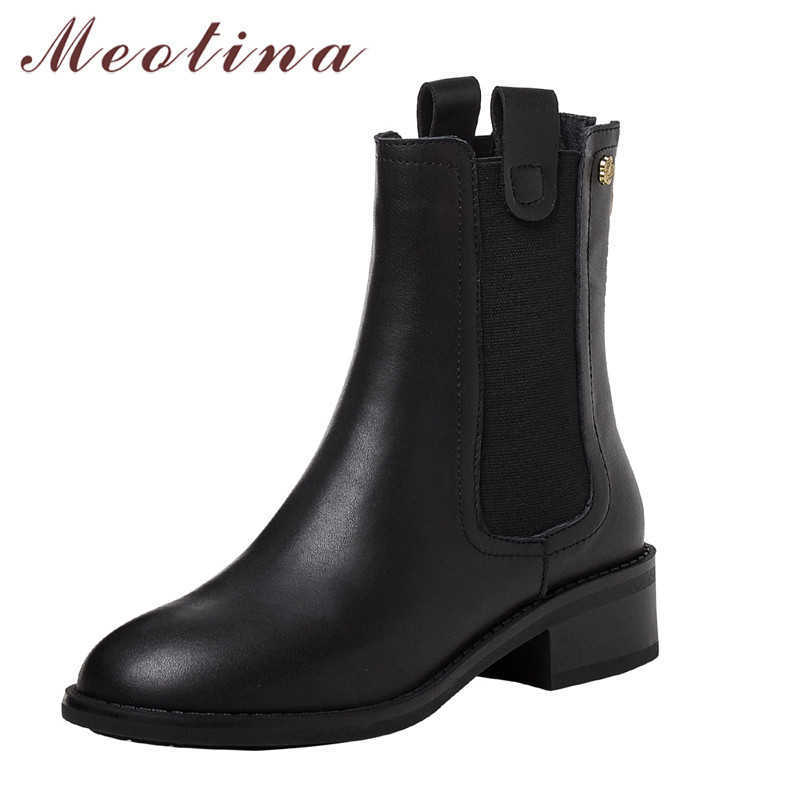 Meotina Genuine Leather Thick Heels Ankle Boots Women Shoes Metal Decoration Zipper Mid Heel Short Boots Female Autumn Winter 210608, Black synthetic lin
Meotina Genuine Leather Thick Heels Ankle Boots Women Shoes Metal Decoration Zipper Mid Heel Short Boots Female Autumn Winter 210608, Black synthetic lin