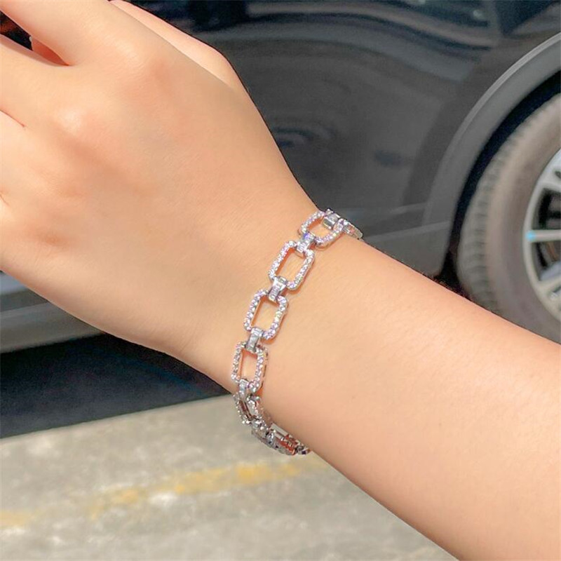 Choucong Brand Luxury Jewelry Wedding Bracelet 18K White Gold Fill Pave Sapphire CZ Diamond Zircon Simple Fashion Party Women Chain Bangle For Lovers&