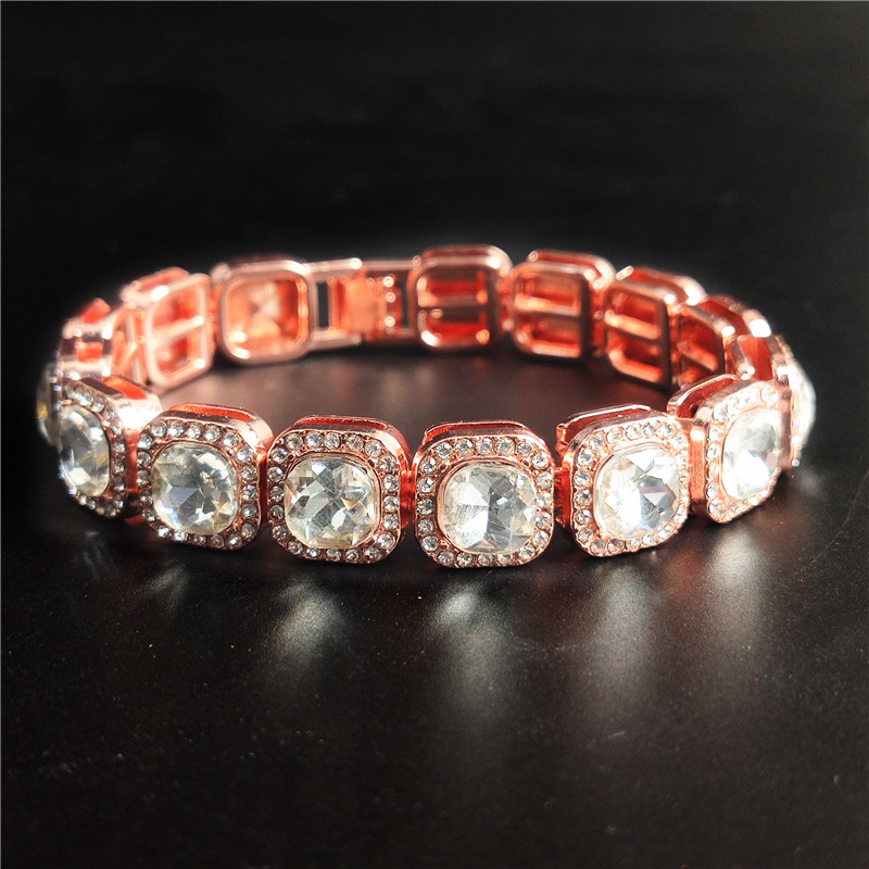 125mm Tennis Bracelet Square CZ Stone Men039s Hip Hop Jewelry Copper Material Gold Pink Color Iced Out CZ Link 8 Inch8679981
