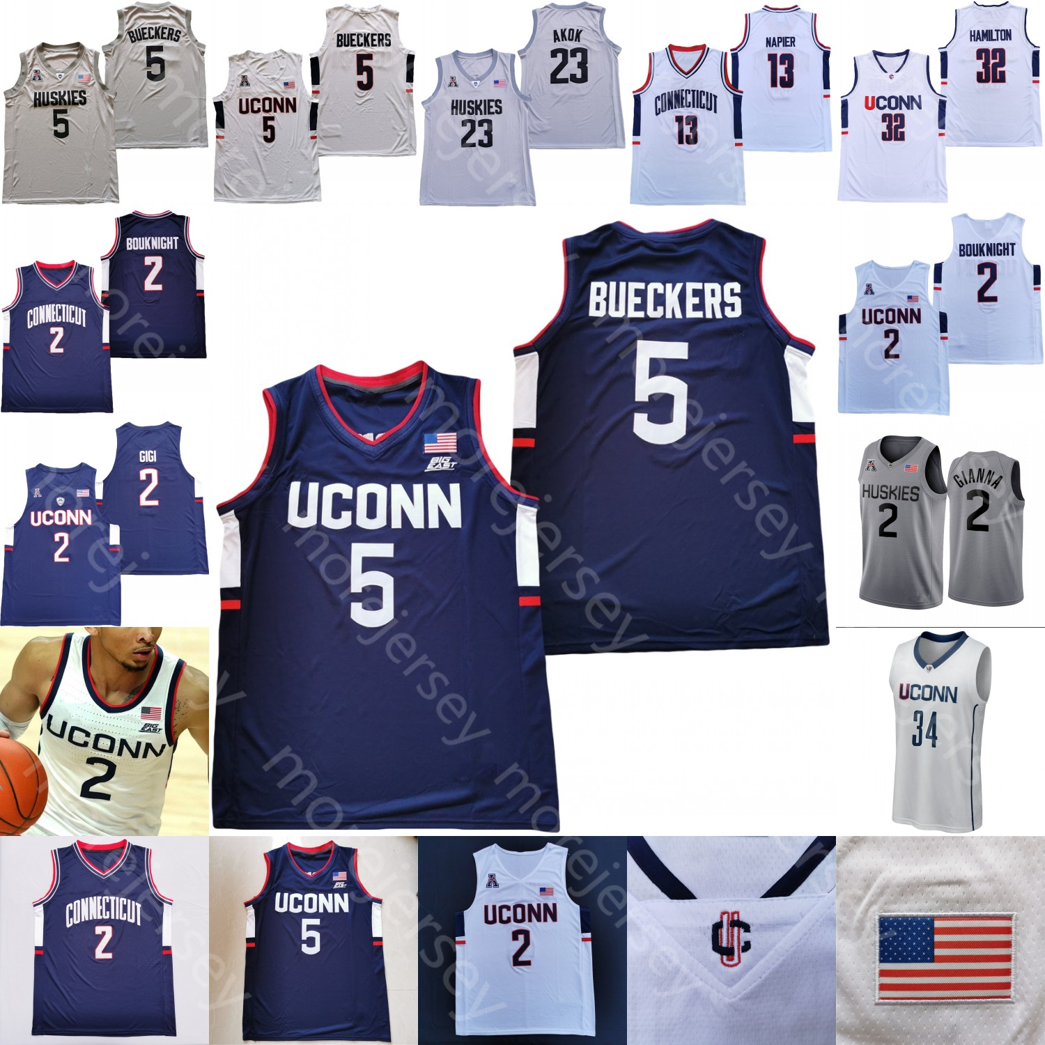 

Connecticut UConn Huskies Basketball Jersey NCAA College Paige Bueckers Tyler Polley Andre Jackson Adama Sanogo Jalen Gaffney R.J. Cole Tyrese Martin Akok Bouknight, White iv