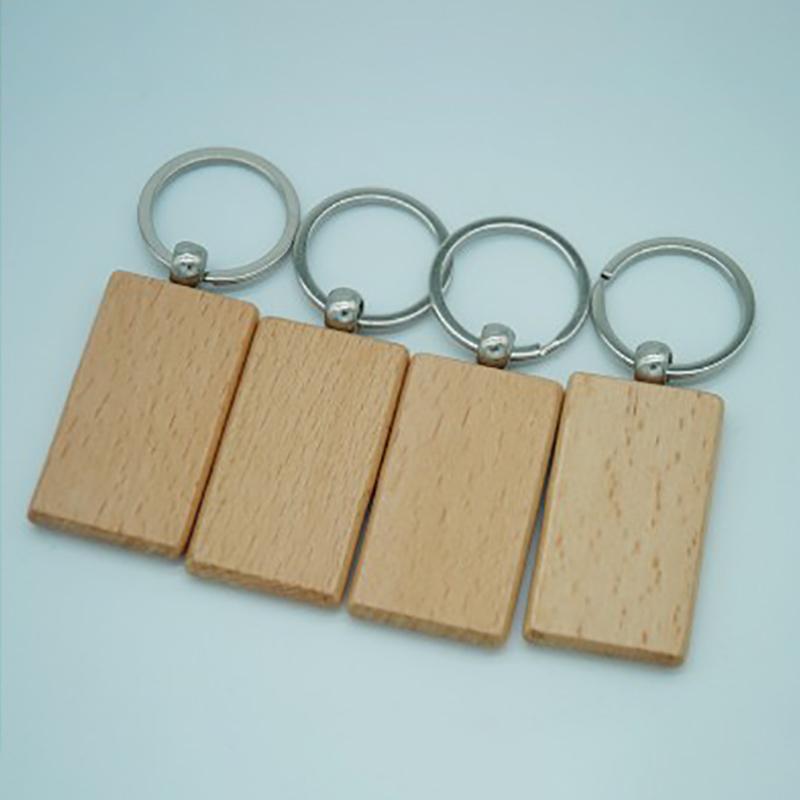 Keychains 30Pcs Blank Rectangle Wooden Key Chain Diy Wood Tags Can Engrave G