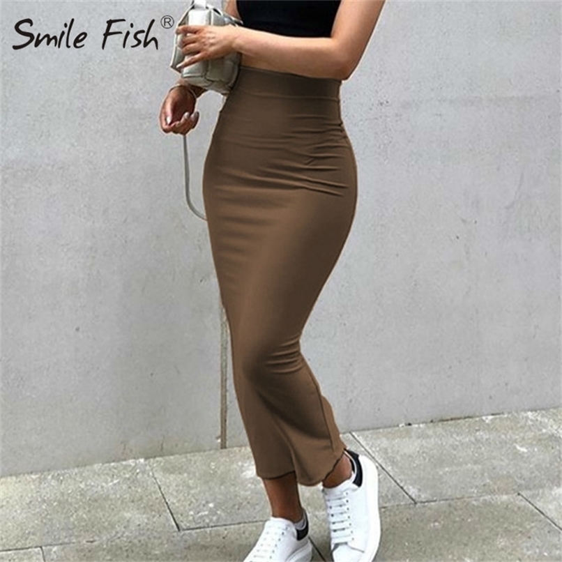 Skinny Brown Black Street Elastic Skirts Party Nitgt Club High Waist Midi Sexy Bodycon Slim Long Skirt Pencil Women G2310 210619
