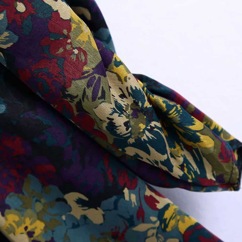 Women Floral Printed Short Dress V-neckline Vintage Retro Casual Elegant Chic Mini Woman Dresses 210709