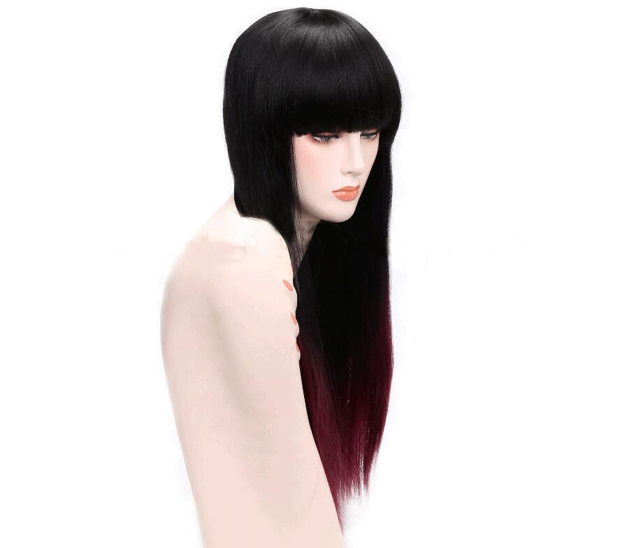 New Fashion Long Straigh Black Ombre Red Synthetic wig women's Hair wigs for life Cosplay