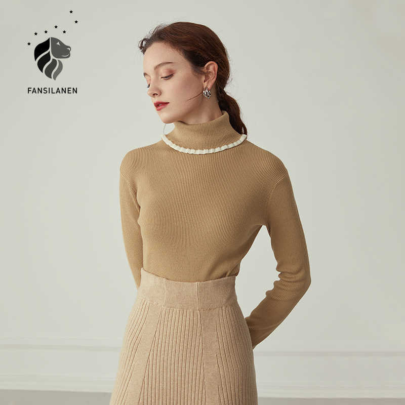 FANSILANEN Turtleneck ruffle black knitted sweater Women long sleeve slim pullover Autumn winter basic vintage jumper top 210607, Khaki
FANSILANEN Turtleneck ruffle black knitted sweater Women long sleeve slim pullover Autumn winter basic vintage jumper top 210607, Khaki