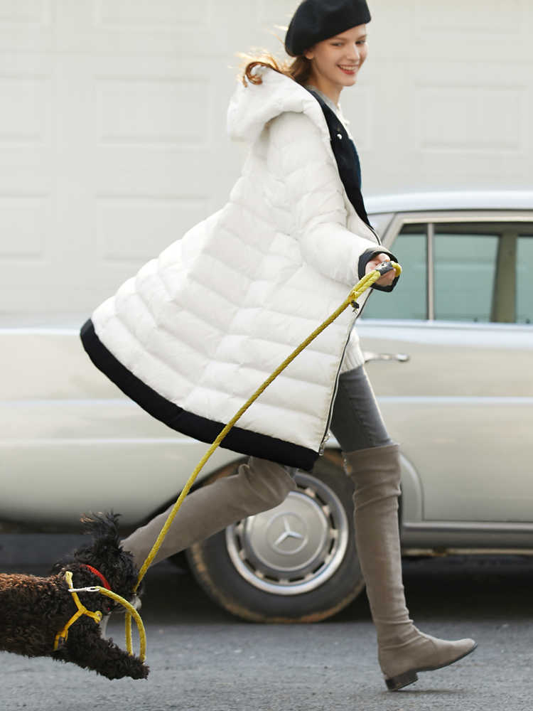 90% White Duck Down Jacket Winter Women Elegant Hooded Solid Straigh Loose Zipper Female Coat 11940922 210527