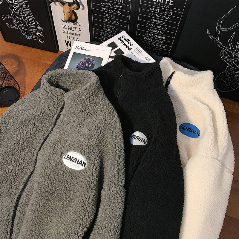Faux lamb wool coat winter clothes women zipper sweatshirt all-match thinner stand collar cardigan harajuku hoodie women 201113