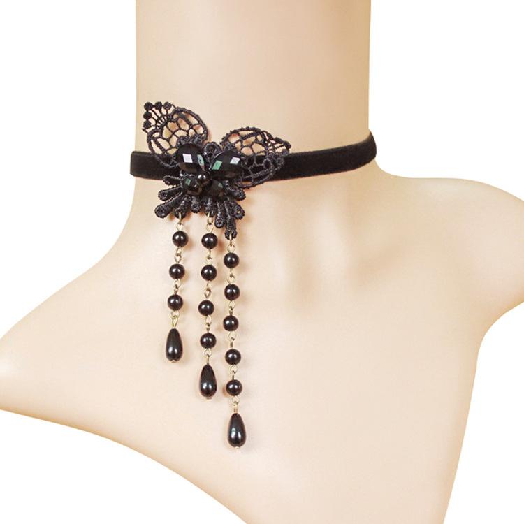 Chokers Korean Black Lace Butterfly Pearl Tassel Female Necklace Fake Collar Clavicle Chain Accessories
Chokers Korean Black Lace Butterfly Pearl Tassel Female Necklace Fake Collar Clavicle Chain Accessories