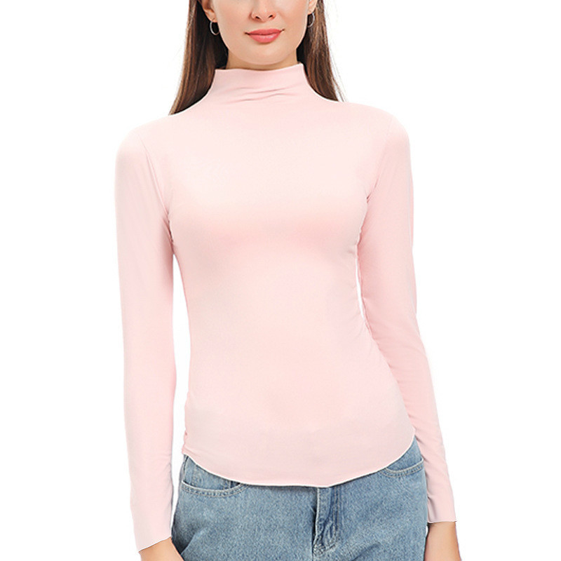 Spring Half Turtleneck long sleeve shirt women Solid plus size tshirt Office Lady Spring autumn tops streetwear womens clothing 210302