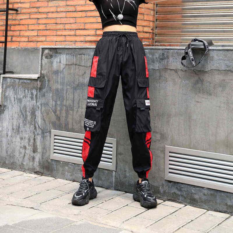 YBYR Women's High Waist Cargo Pants Fashion Sports Loose Harajuku Patchwork BF Elastics Trousers Streetwear 211124