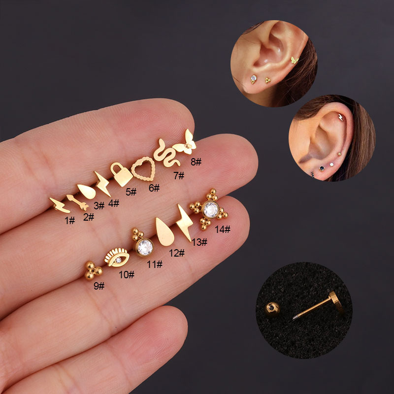 Charm 1pc 20g Completely Stainless Steel Small Collarbone Stud Zirconia Helix Tragus Conch Screw Back Piercing Jewellery, Golden
Charm 1pc 20g Completely Stainless Steel Small Collarbone Stud Zirconia Helix Tragus Conch Screw Back Piercing Jewellery, Golden