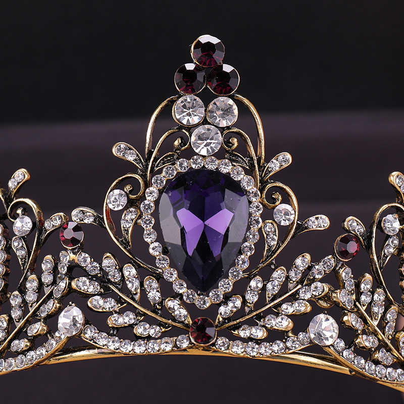KMVEXO 2019 New Baroque Purple Crystal Tiara Crown Bridal Hair Accessories Brides Tiaras Wedding Headpiece Princess Queen Diadem H0827