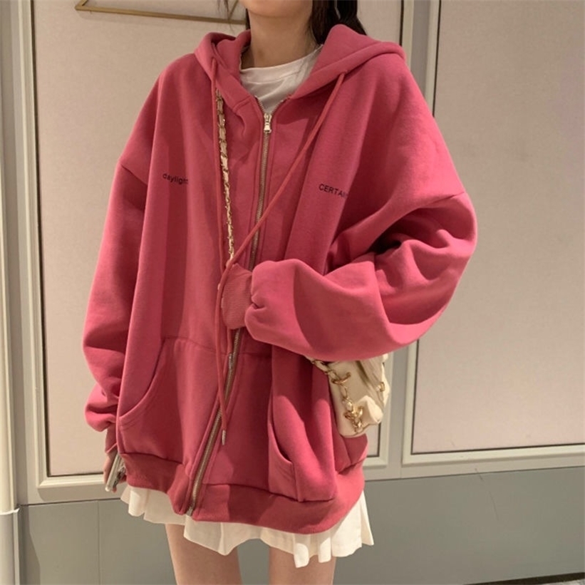plus size Hoodies Women Harajuku streetwear kawaii oversized zip up sweatshirt clothing korean style long sleeve tops 201212