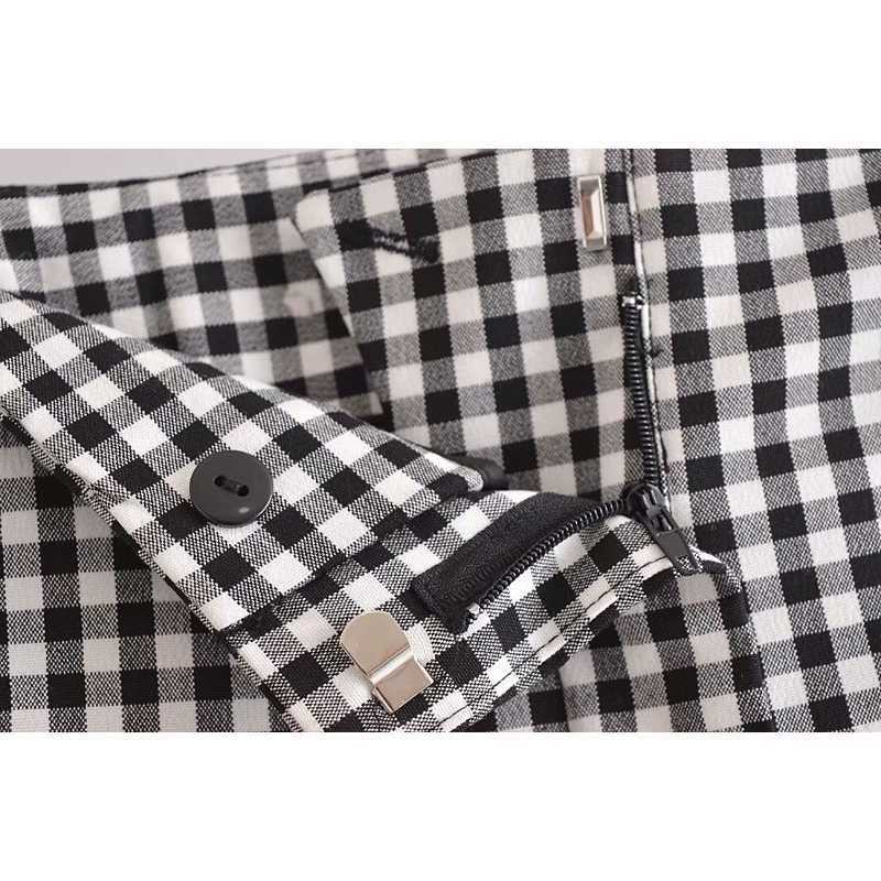 Vintage Women Plaid Hight-waist Pants Casual Woman Fashion Checkered Trousers Chic Lady pantalon pour femme 210709