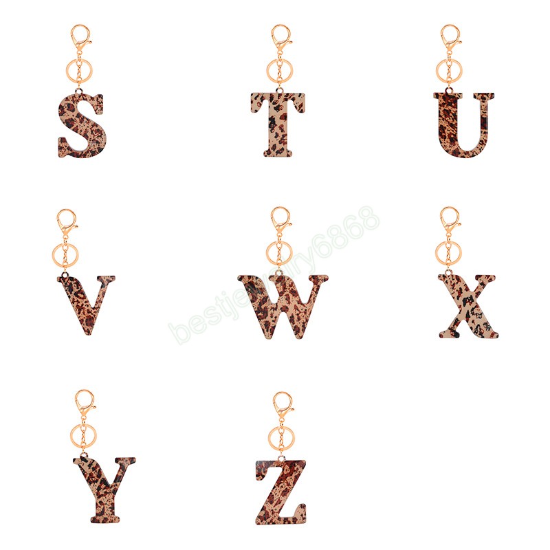 Acrylic 26 Letters Plastic Keychains Leopard Print A-Z Initial Keyrings Women Handbag Hanging Pendant Key Chains Accessories