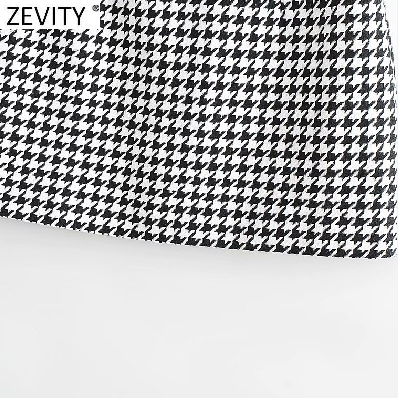 Zevity New Women Vintage Houndstooth Plaid Print Casual Slim Pencil Skirt Faldas Mujer Female Back Zipper Chic Vestidos QUN707 210309