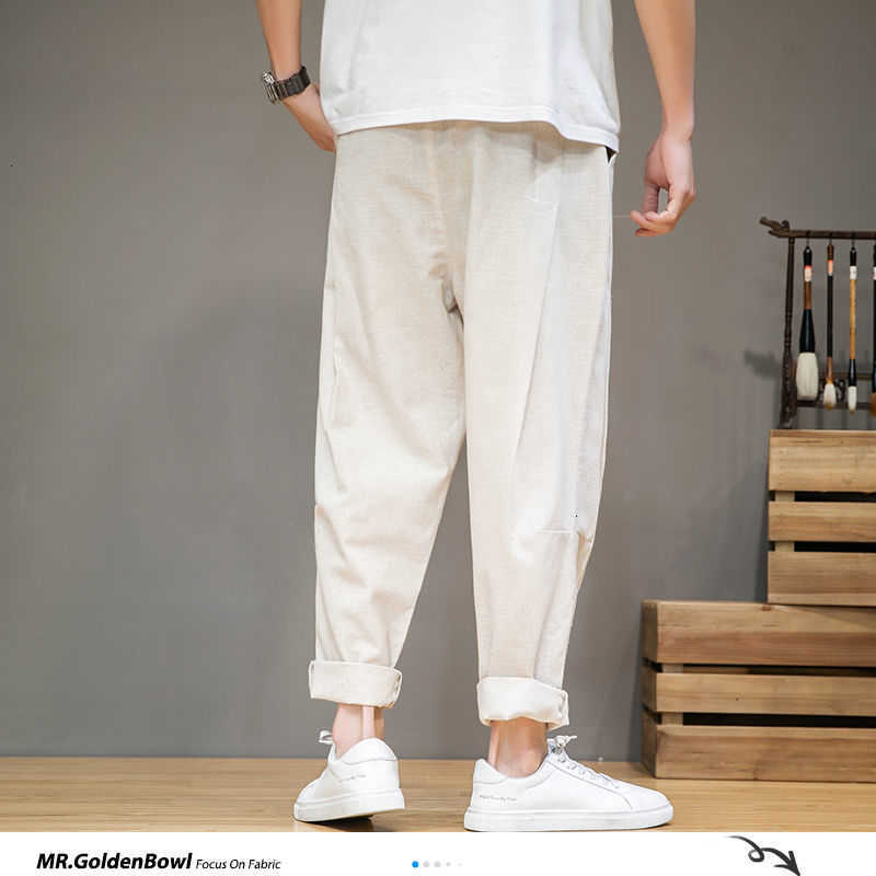 MrGoldenBowl Men's Solid Color Harem Pants Harajuku Man Cotton Linen Casual Trousers Plus Size Men Loose Pants 5XL 210930