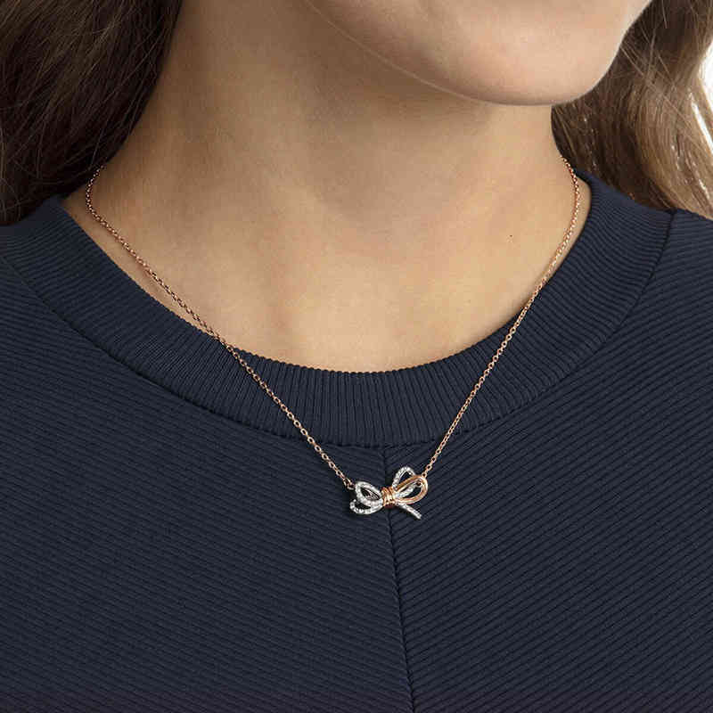 Shijia Necklace Two Color Bow Crystal Diamond Trend Simple High Quality Clavicle Chain Female