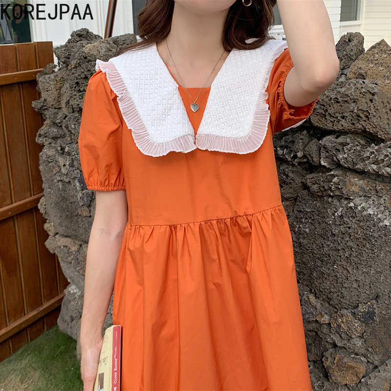 Korejpaa Women Dress Summer Korean Chic Elegant Gentle Doll Collar Stitching Hit Color Loose Bubble Sleeves Long Vestido 210526, Orange
Korejpaa Women Dress Summer Korean Chic Elegant Gentle Doll Collar Stitching Hit Color Loose Bubble Sleeves Long Vestido 210526, Orange