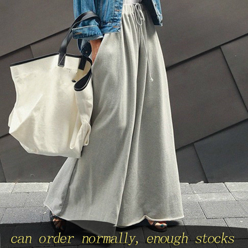 LANMREM can ship Tightness waist sweatpants women casual Wide Leg Pants Loose korean style new Trousers with pockets YH963 201012