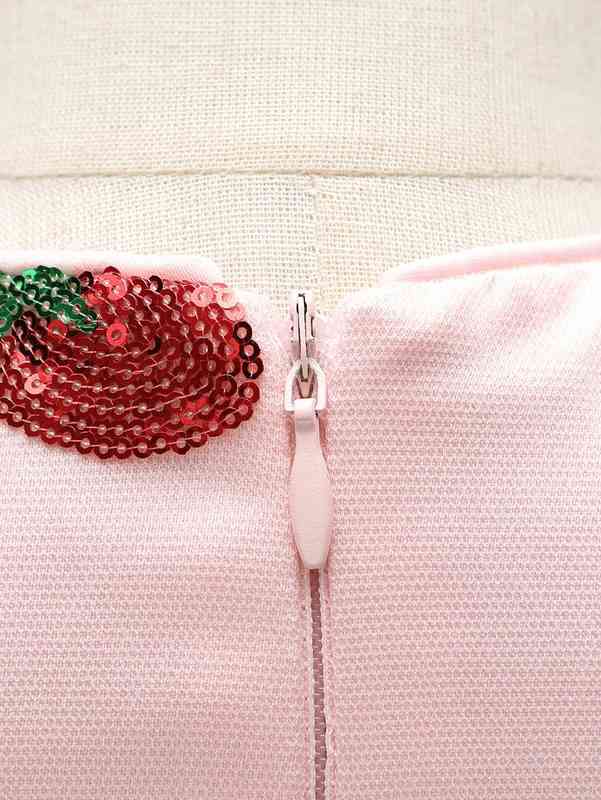 Baby Sequin Insert Strawberry Pattern Bow Front Mesh Gown Dress SHE